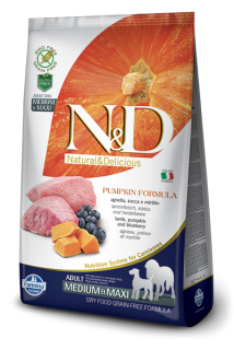 N&D Grain Free Pumpkin DOG Adult M/L Lamb & Blueberry 2,5kg