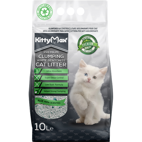 KITTYMAX hrudkující, bezprašný bílý bentonit ALOE VERA 10 l