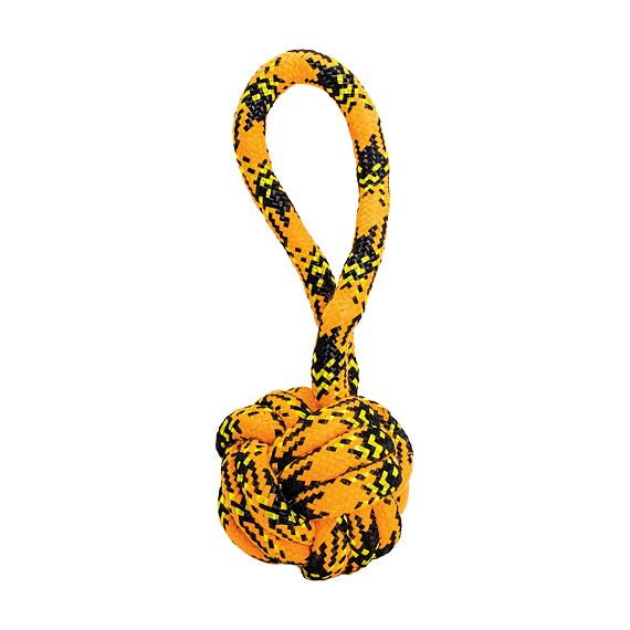 Přetahovadlo s uzlovaným míčem HipHop ROPE ø 7cm /20 cm, neon oranžová, černá, žlutá