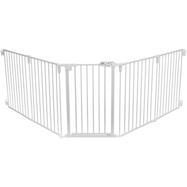 Zábrana pro psy s dvířky, 5 dílů, 62.5-300 x 76.5 cm, lakovaný kov