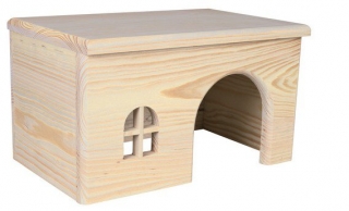 Dřevěný domek s rovnou střechou pro morčata 28x16x18cm