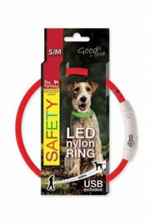 Obojek DOG FANTASY světelný USB červený 65 cm