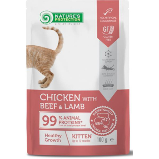 Nature's Protection Cat kaps. Kitten Chicken, Beef and Lamb 100g