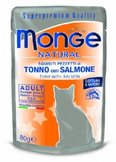 MONGE NATURAL kapsička tuňák v želé s lososem pro kočky 80 g